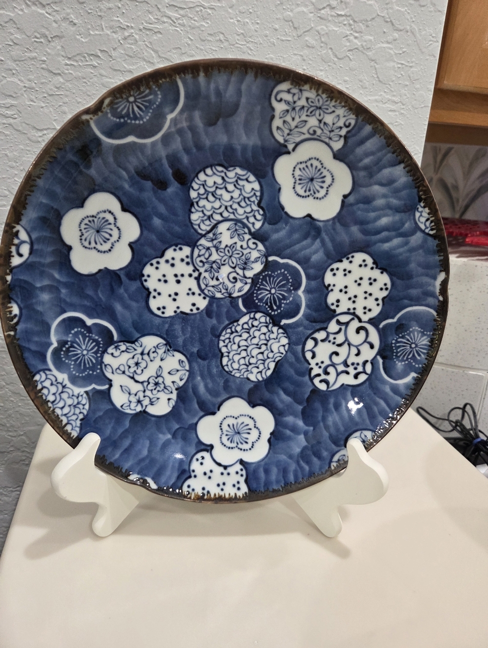 Japanese Weekend Blue and White Floral Ceramic Plate
